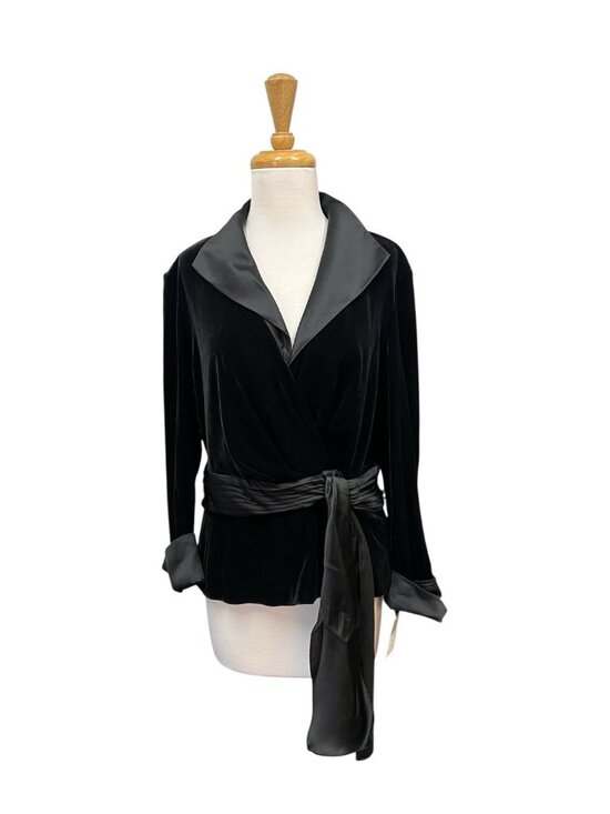 Tadashi Shoji Tops - Tadashi Shoji Collection Velvet Blouse Size XL Black Collared